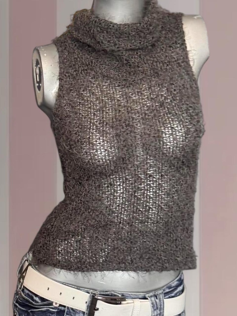 Dynamite Y2K sheer Fuzzy mock neck top